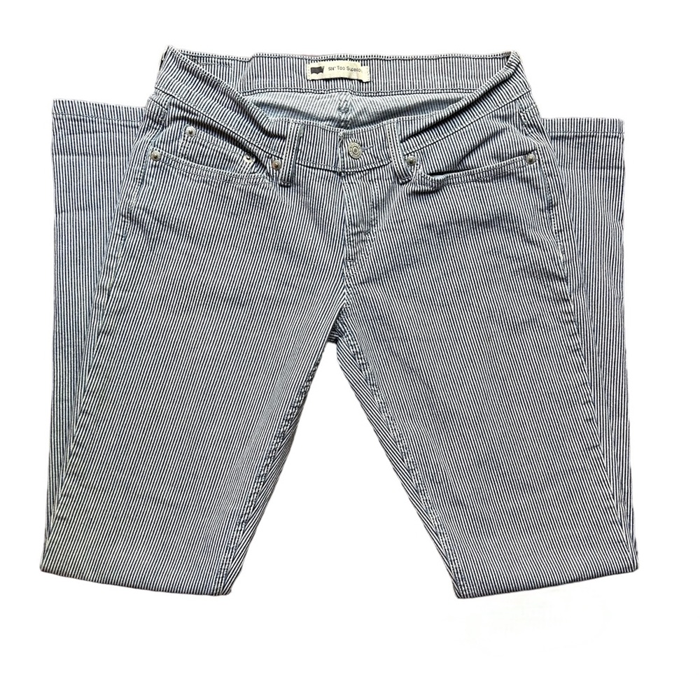 Levi’s 524 Too super low pinstripe blue and white jeans W28 L32